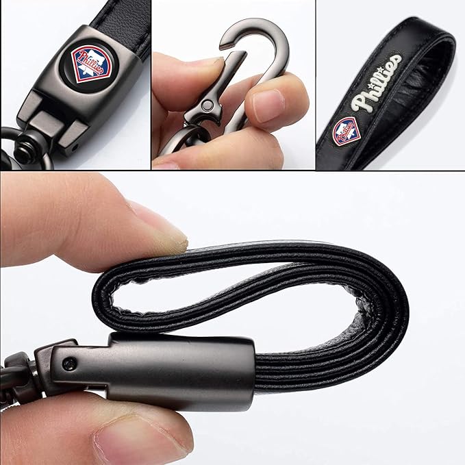 for Philadelphia Phillies Baseball Fans Car Keychain with Tire Valve Caps, Car Keyring and Valve Stem Caps Compatible with Key Fob Holder, Delicate Gifts for Men Women, Phillies