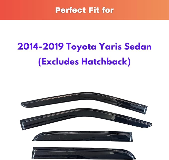 KPY Rain Guards Fit for 2014-2019 Toyota Yaris Sedan, Out-Channel Window Visors Vent Wind Deflectors 4PC, Car Accessories for 14-19 Yaris Sedan (Excludes Hatchback)