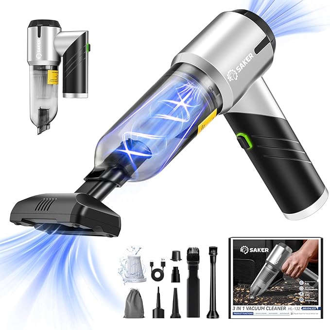 Handheld Car Vacuum Portable Cordless17000PA Mini Air Duster Blower Rechargeable Foldable Vacuum Cleaner with Brushless Motor for Home, Office Pet HL132 Black