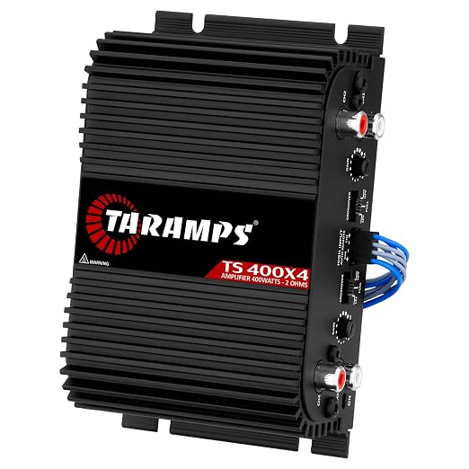 TS 400x4 2 Ohms Black Multichannel Stereo Amplifier 400 Watts Rms, 4 Channels, Full Range, Car Audio Digital 2 Bridged Channel, Crossover High/Low Pass, with RCA and Automatic High Level Input