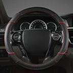 Microfiber Leather Steering Wheel Cover for Honda Accord,Civic,CR-V,HR-V,Pilot(Diamond-Pattern-Black+Red Line-Standard Size)