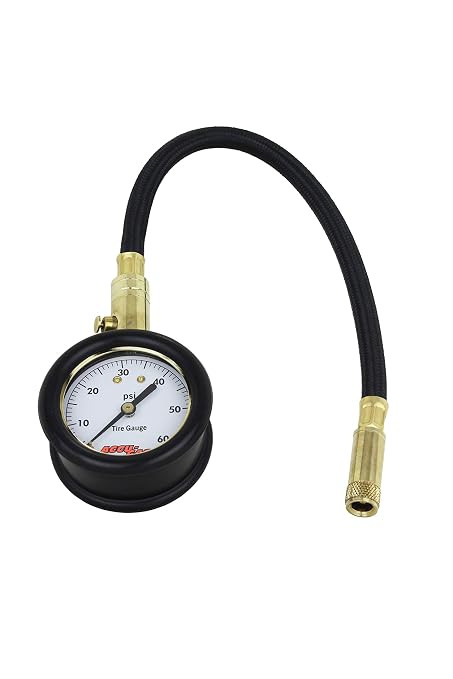 by Milton Dial Tire Pressure Gauge with Straight Air Chuck and 11 in. Braided Hose - ANSI Certified for Motorcycle/Car/Truck Tires (0-60 PSI)