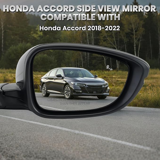 Right Passenger Side Mirror Compatible with 2018-2022 Honda Accord Power Glass | Heated | with Blind Spot | with Turn Signal | Manual Folding Repalces HO1321330 (8Pins-Black)