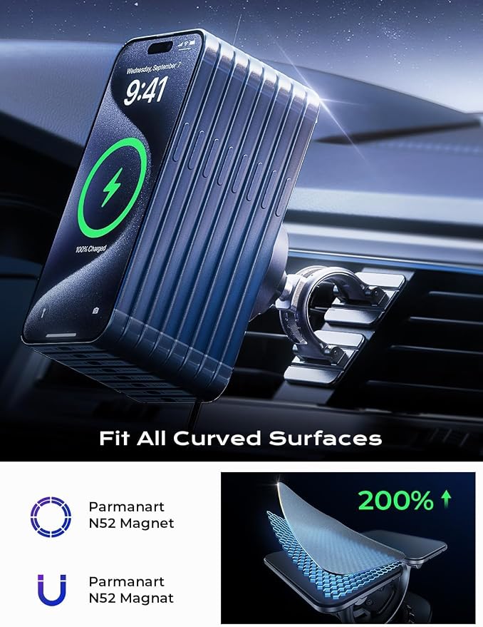 15W MagSafe Car Mount Charger,[Carbon Fiber] Magnetic Wireless Car Charger, Dashboard & Air Vent Car Phone Mounts, Magnetic Phone Holder for Car Mount for iPhone 17/16/15/14/13/12, Samsung Pixel | Carbon Fiber 15W Magsafe Car Mount Charger, 2 in...