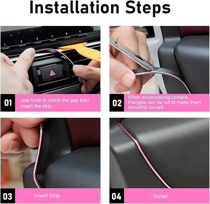 Car Interior Moulding Trim Strip, 33Ft/10M Car Flexible Electroplating Decoration Styling Door Dashboard, DIY Pinstriping Filler Insert Strip, with Installing Tool, Interior Accessory(Pink)