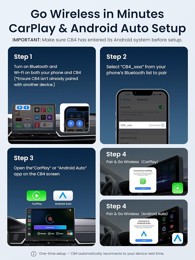 Wireless CarPlay Adapter, Magic AI Box with HDMI Output | CarPlay Wireless Adapter, Wireless Android Auto, Dual Wi-Fi, Split Screen, Smoother App switching, HDMI Mirroring, CB4DT-BK