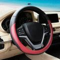 Wine Red Car Steering Wheel Cover, Nappa Leather, Bottom Color Blocking, Universal 14.5-15 Inch Leather Anti-Slip Breathable Auto Steering Wheel Covers for Men Women