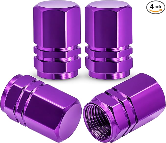 4PCS Tire Valve Stem Caps, with Rubber O-Ring, Corrosion Resistant Leak-Proof, Aluminum Alloy Universal Wheel Valve Covers for Cars, SUV, Trucks, Bikes, Motorcycles, Bicycles(Purple)