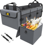 Car Trunk Organizer with Cooler, 100L, Premium Material, Gray | Collapsible Heavy Duty Large Car Organizer, Sturdy Trunk Storage for SUV with Adjustable Straps and Non Slip Bottom