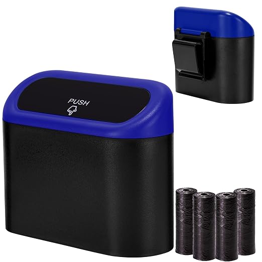 Mini Car Trash Can with Lid, Small Car Garbage Can, Cute Leakproof ABS Car Trash Bin, Car Accessories for Interior, Garbage Bin for Car, Home, Office with 60pcs Trash Bags