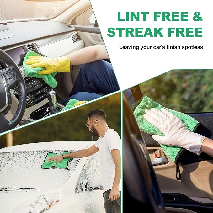 20 Pcs Microfiber Car Drying Towels Microfiber Cleaning Cloth 800 GSM Thick Plush Cleaning Dusting Cloth Auto Detailing Absorbent Towels Rags for Car Household Kitchen Window(Grey and Green)