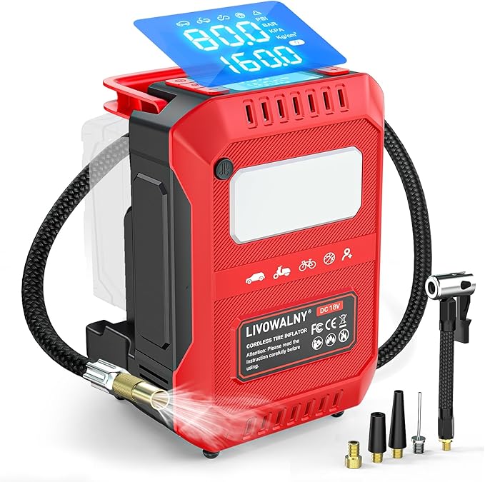 5X Faster Tire Inflator Air Compressor, 160PSI Cordless Air Pump Compatible with Milwaukee 18V Battery with Digital Pressure Gauge, Deflator & Auto Shut-Off for Car, Bicycle (Tool Only)