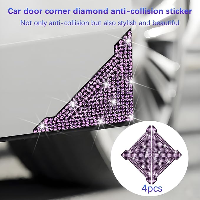 Bling Car Door Corner Edge Guard, 4PCS Anti-Collision Crystal Rhinestone Vehicle Door Edge Bumper Protector Sticker, Automotive Decorative Accessories, Universal for SUV Truck Sedan (White)