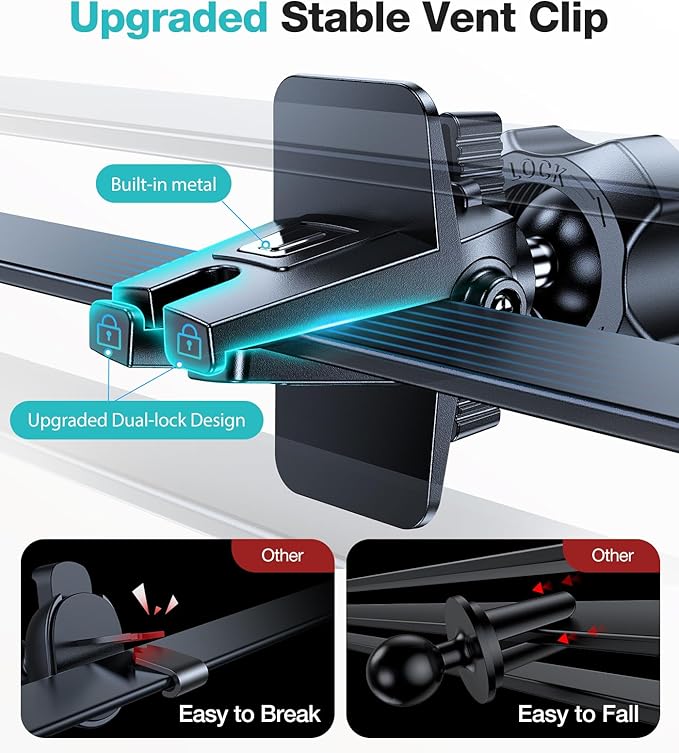 Upgrade Ultra Stable Car Phone Holder Mount【Double Lock Metal Clip】 Universal Air Vent Phone Mount,Mobile Cell Phone Holder for Your Car,for iPhone 17 Pro Max 16 and All Phone
