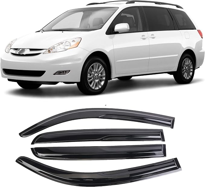 Tape-On Window Visors Deflectors Rain Guards 4 Piece Set ‎Compatible with 2004-2009 Toyota Sienna 94153