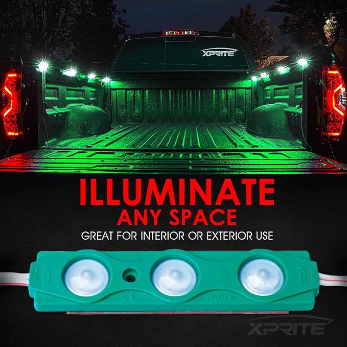 Green LED Truck Bed Light Kits with On/Off Switch, for Pickup Exterior Interior Lights Strips, Footwells, Running Boards, Cargo, Under Car, Tonneau Cover, Rail Rock Lighting - 8 PCs