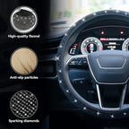 Bling Steering Wheel Cover, Rhinestone Steering Wheel Cover with Crystal Diamond for Women, Sparkling Car Wheel Protector Universal Fit 14-15 inches - Black