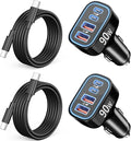 90W Fast Car Charger USB C, 2 Pack 4-Port Cigarette Lighter USB Charger Super Fast Charging, Multiport Car Phone Charger Accessories for iPhone 17/16/15/14/13/12 Pro Max, iPad, Galaxy, Tablet, Android