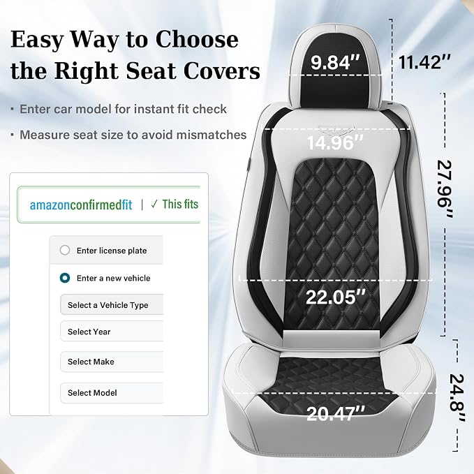 Coverado Car Seat Covers Front Seats, Luxury Stain-Resistant Waterproof Faux Leather Full Set with Rear Protectors, Elegant Easy-Clean Automotive Interior – WhiteBlack