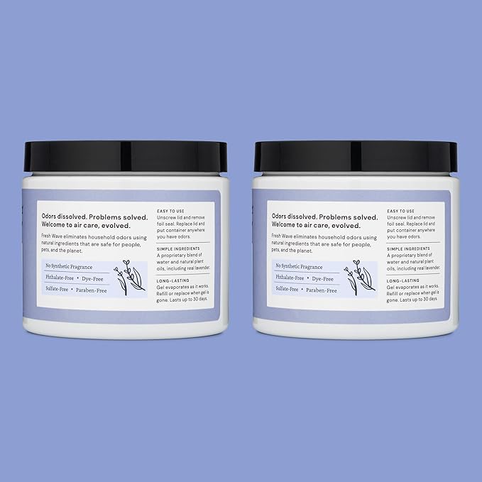 Lavender Odor Removing Gel, 15 oz., Pack of 2 - Safer Odor Absorbers for Home, Natural Plant-Based Odor Eliminator, Every 15 oz. lasts 30-60 Days, For Cooking, Trash & Pets