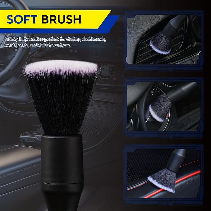 3PCS Car Detailing Brush Set, Ultra Soft Bristle Auto Interior Cleaning Brushes, Scratch-Free Dashboard Duster Kit for Vents, Leather, Screen, Console and Household Cleaning