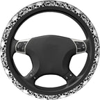 Skull Steering Wheel Cover Non Slip Black and White Neoprene Steering Wheel Protector Covers Universal 15 inch for Women Men Car Accessories