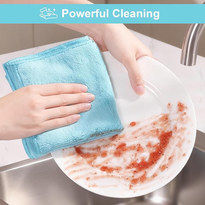 Microfiber Cleaning Cloths Cyan, 11.8" x 11.8" Kitchen Towels – Reusable Cleaning Rags, Lint-Free, Super Absorbent Cleaning Cloths for Kitchen, Car, and Household Cleaning