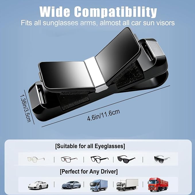 2 Pack Sunglasses Holder for Car, One-Handed-Operation Visor Sunglass Holder Clip, Easy Access Storage for Driving,Universal Fits (Double Holder - Black)