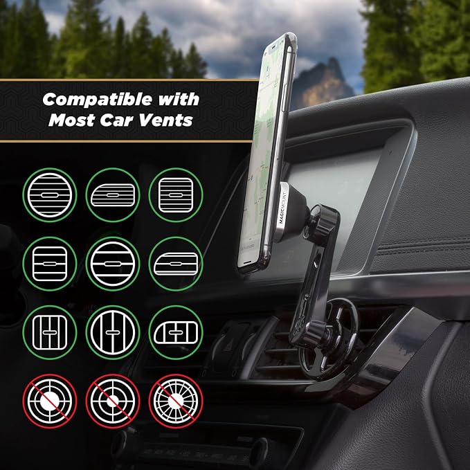 MM2VP2SR-SP MagicMount Pro FreeFlow Magnetic Car Phone Holder - Strong Magnet Mount for iPhone and Android - Secure Magnetic Cell Phone Air Vent Mount - Universal 360° Mobile Cellphone Holder