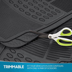 ProLiner Car Floor Mats for Cars Trucks SUV, 3-Piece All-Weather Heavy Duty Rubber Liners with Universal Trimmable Fit, Durable Waterproof Vehicle Auto Floor Mats with Capture Ridges Black