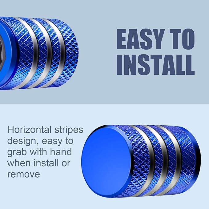 Tire Valve Stem Cap Cover - (12 Pack) Tire Air Caps Metal with Plastic Liner Corrosion Resistant Leak-Proof for Car Truck Motorcycle SUV and Bike Blue