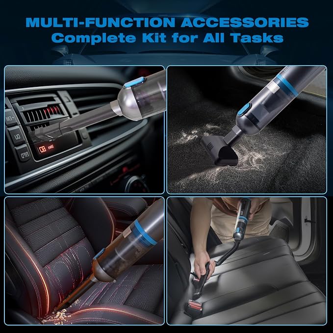 Airflex One Cordless Car Vacuum 16000Pa, 4-in-1 Handheld Vacuum with Air Duster & Inflator, Portable Mini Vac for Car Detailing, Pet Hair, Keyboard Cleaning (Gray)