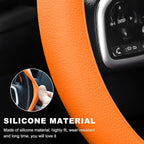 Car Steering Wheel Cover, 13 to 14.17 inches Anti-Slip Silicone Steering Wheel Protector, Soft Flexible Shock-Absorbent Steering Wheel Protective Cover for Most Car Models (Orange)