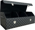 Car Trunk Organizer with Lid,Foldable Faux Leather Cargo Storage Box,3 Compartments,Collapsible Multi-Functional for SUV,Sedan,Vehicle Trunk