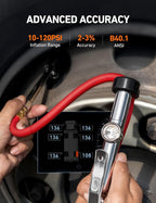 25.6'' Heavy-Duty Tire Pressure Gauge with Inflator, Dual Head Chuck ANSI B40.1 Accurate Tire Inflator with Pressure Gauge, 10-120PSI, Compatible with 1/4" NPT Air Compressor