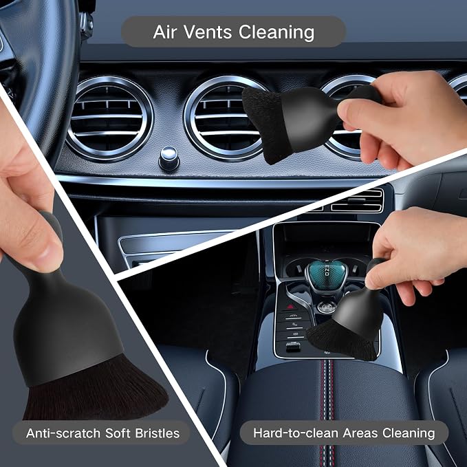 10pcs Windshield Cleaning Tool Inside Car Window Cleaner Wash Kit with 4 Reusable Microfiber Pads 1 Spray Bottle and Extendable Handle Interior Auto Glass Wiper Kit, Blue&Gray