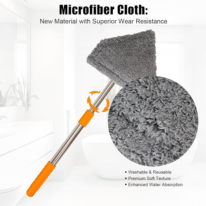 Windshield Cleaner Tool, Car Window Squeegee with 4 Reusable Microfiber Pads, 13"-16.7" Telescopic Extendable Handle, 180° Rotating Glass Cleaner for Auto Interior, Shower Glass, Household Windows