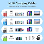 4 in 2 Multi Charging Cable, 2 Pack 5FT Dual Input Charging Cords | USB A & USB C Inputs with Dual USB C, IP & Micro Outputs, Travel Essentials, Phone Charger for Multiple Devices