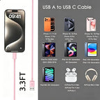 6FT Cute Pink iPhone 17/17E Car Carplay Charger Cable for iPhone 17/16/15, 15/16/17 Pro Max 15 16 Plus Charging cable, Long USB A to USB C for iPad 10th Gen iPad Pro, Air 5th 4th Mini 6th Replacement