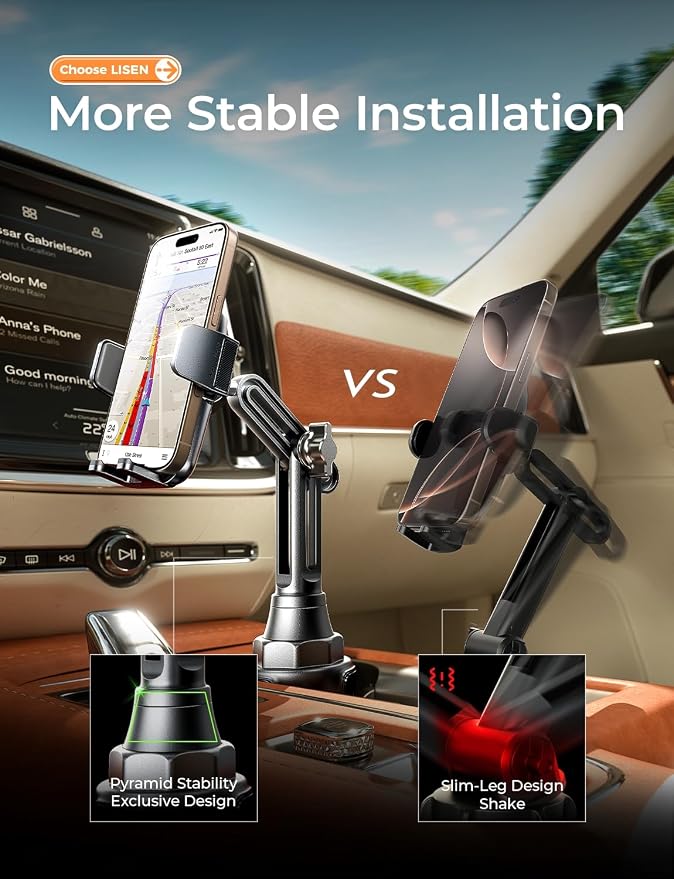 Upgraded Version Cup Holder Phone Holder 360° Adjustable Long Neck Car Phone Mount Golf Cart Phone Holder, Truck Jeep Accessories for iPhone 17 Air Pro Samsung Google and All 4-7'' Phone