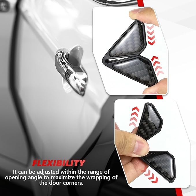 2PCS Car Door Corner Guards, Carbon Fiber Auto Front Door Edge Guards for Door Corner, Anti-Collision Car Door Corner Protector Sticker, Universal Car Accessories Decoration (Black)