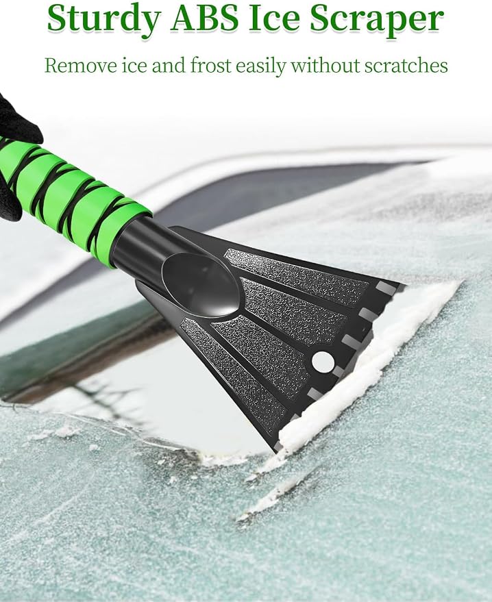 42.5 Inch Car Scraper Snow Brush, 12.6 Inch Large Brush Head with Ice Scraper for Window Windshield, Portable Snow Scraper for SUV Truck Vehicle RV Auto - Green