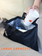 New Leak-Proof Travel Car Trash Bag, 3.5 Gallons Large Capacity Hanging Car Trash Can with Hook and Loop Lid and Handle, Multipurpose Trash Bin with Storage Pockets for SUV RV Camping (Black)