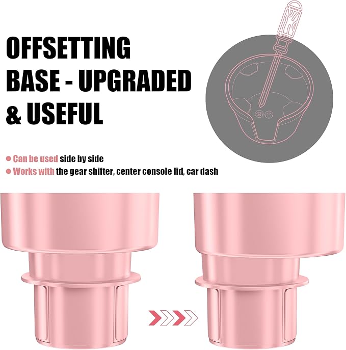 Upgraded Car Cup Holder Expander Adapter with Offset Adjustable Base, Compatible with Yeti 14/24/36/46oz Ramblers, Hydro Flasks 32/40oz, Other Large Bottles Mugs in 3.5"-4.0", Pink 1 Pack