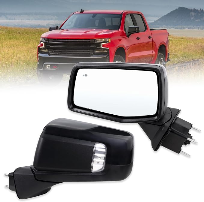 Left Driver Side Mirror Compatible with 2019-2025 chevy Silverado 1500 With Power Glass Manual Folding Turn Signal Heated Blind Spot Black Replace#GM1320680(7Pins)