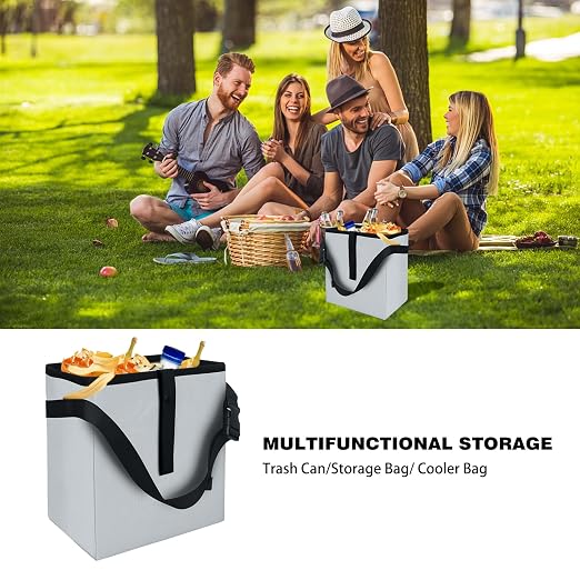 Car Trash Can, Leak-Proof Waterproof Trash Bin Collapsible Portable Auto Garbage Bag Large Capacity Trashcan Storage Bag Multipurpose Car Organizer Hanging (Light-Gray)