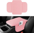 Car Center Console Cover, Upgraded Leather Car Armrest Cushion with 2 Storage Pockets, Universal Waterproof Cushion Pad, Non-Slip Car Interior Accessories, Fits Most Sedans SUVs Trucks (Pink)