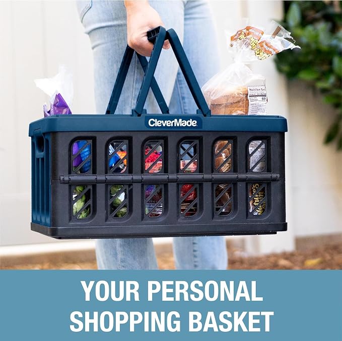 Eco Collapsible Shopping Basket with Handles, 24L Stone, 3 Pack