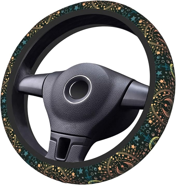 Magical Astrology Moon Star Steering Wheel Cover for Women Men Girls Car Accessories Decor Anti-Slip Neoprene Auto Steering Wheel Covers Protector Universal 15 Inch