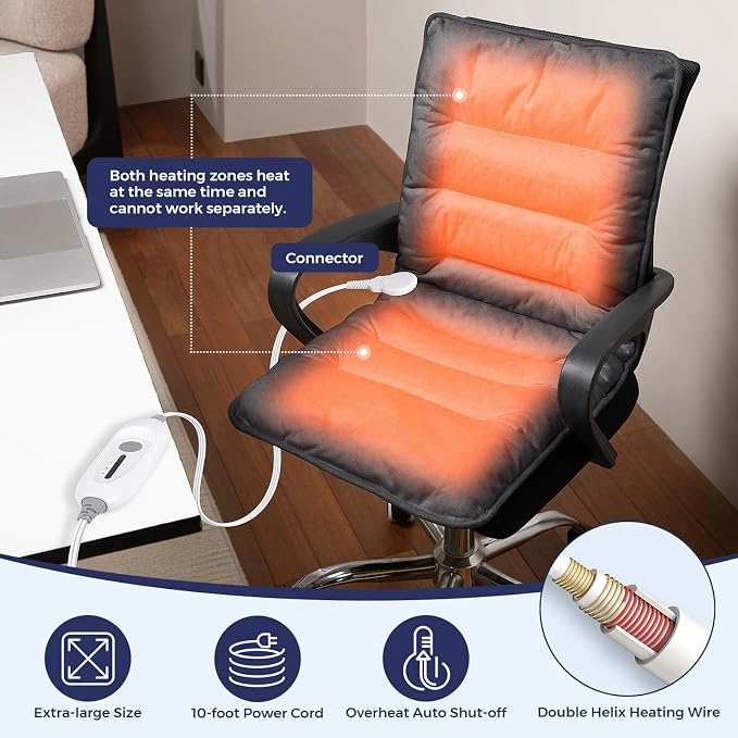 Heated Seat Cushion for Office Chair, Heated Seat Pad for Pain Relief Promote Blood Circulation with 3 Heat Levels & 90mins Auto-off, Chair Warmer for Back, Waist, Hips, Thighs Home Office Use Dark